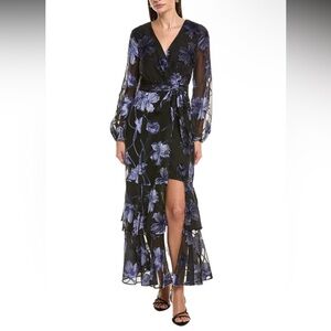 NWT Anthropologie Hutch black floral velvet Genevieve maxi wrap dress